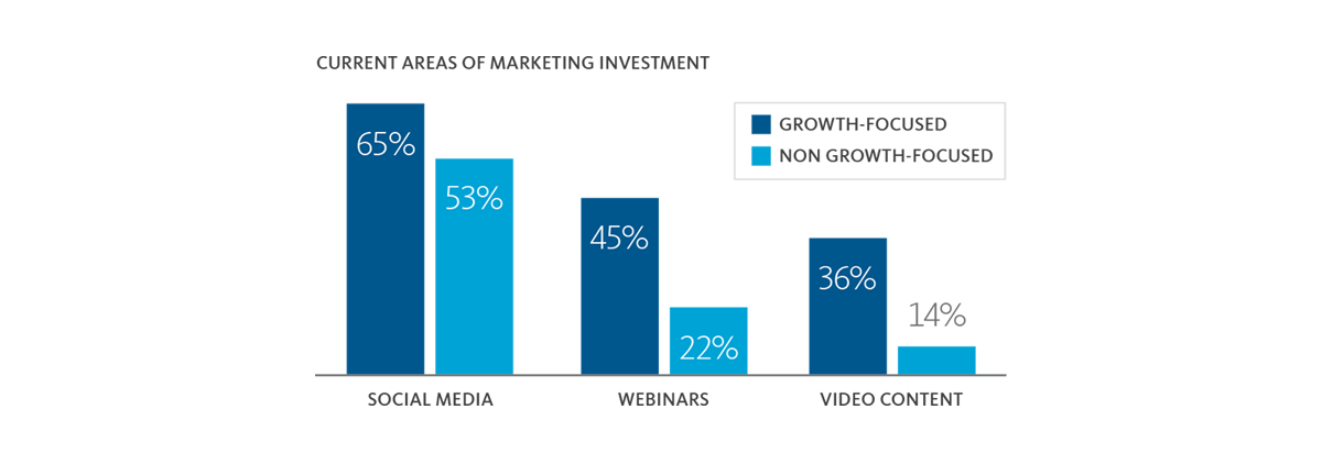 Higher percentage of growth-focused advisors pay for social media, webinars, and video content 