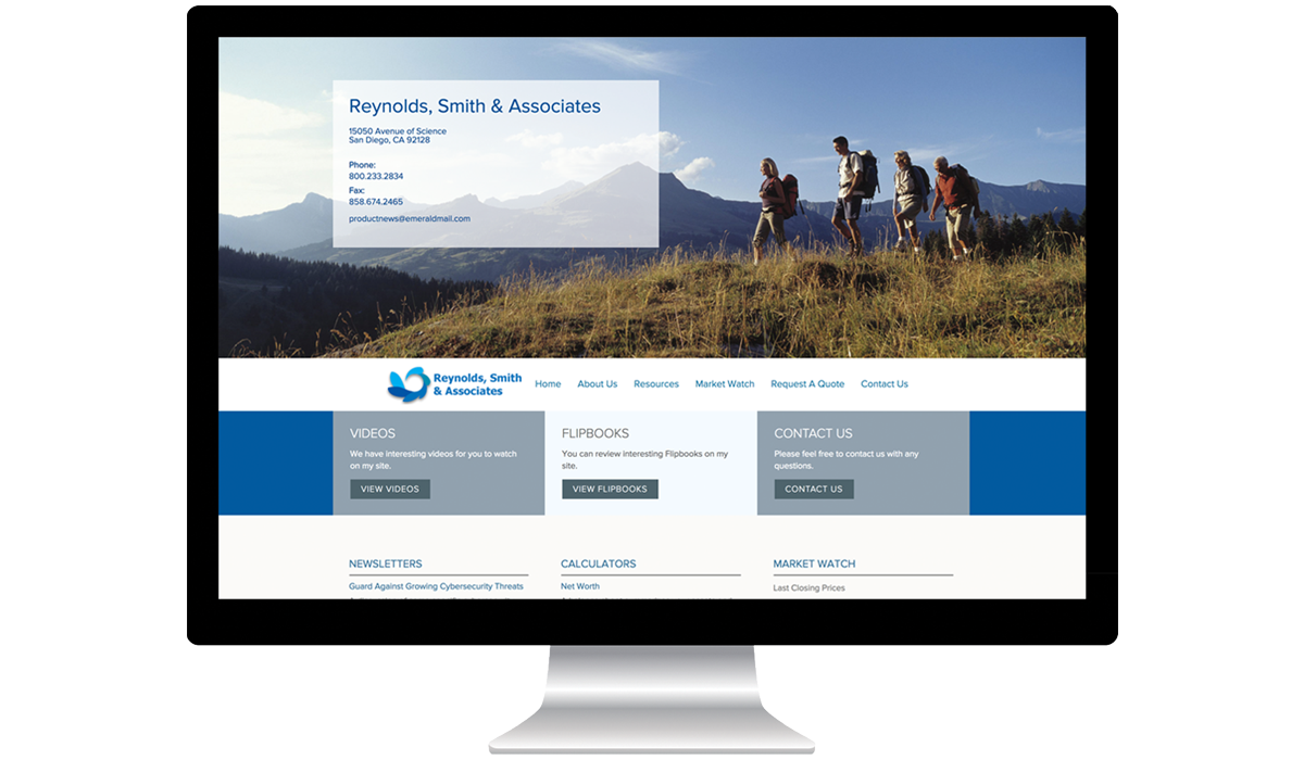 financial advisor website with mountain landscape